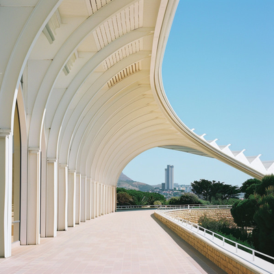 ETFE と PTFE 緊張膜構造 優雅な建築形